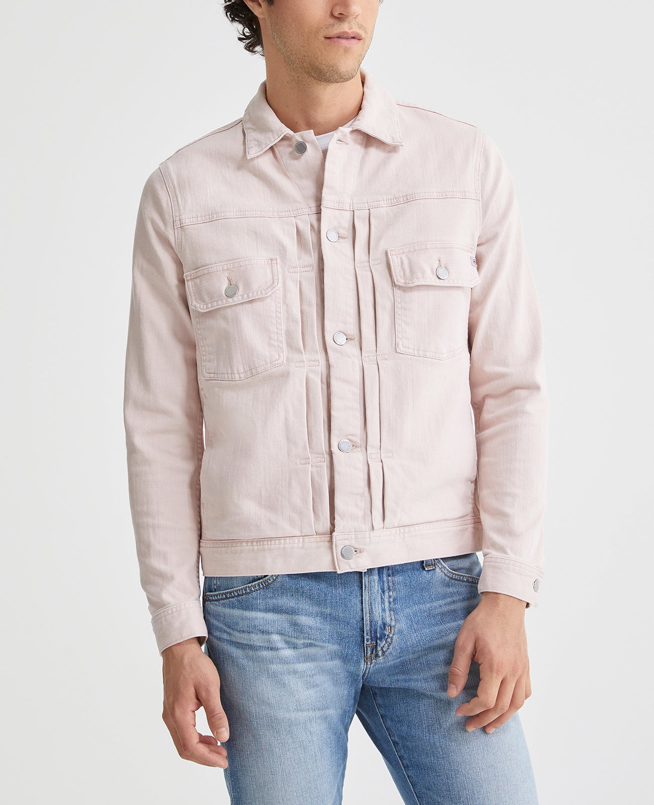 Baby pink denim 2025 jacket for men