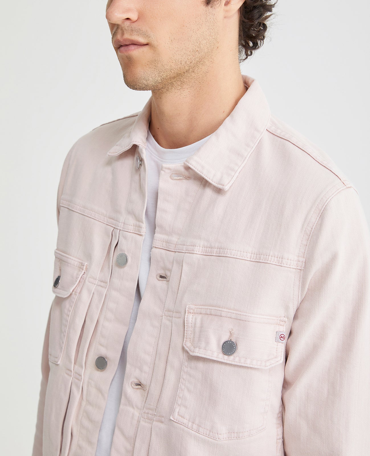 Baby pink denim 2025 jacket for men