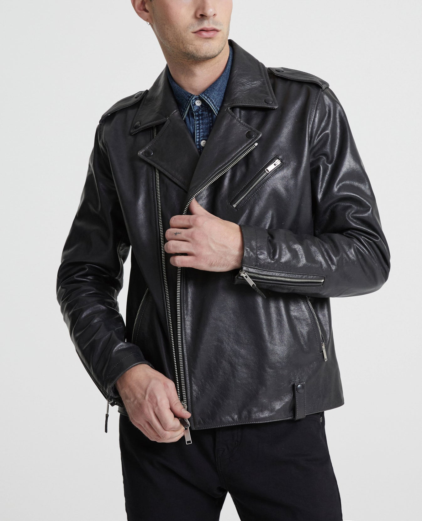 Kuro Leather Jacket True Black Mens Top Photo 1