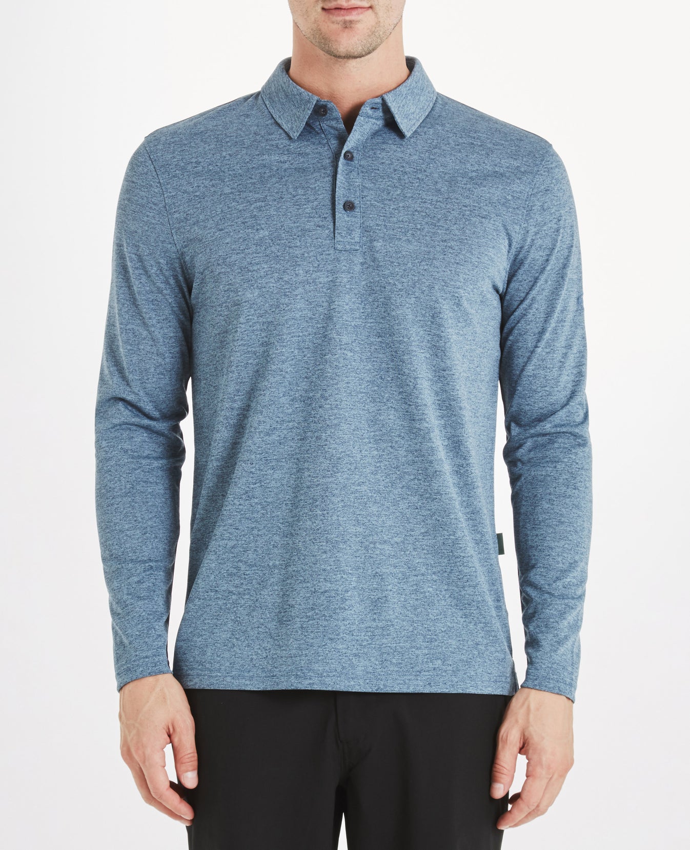 The Hamden L/S Polo Naval Blue Melange Mens Top Photo 1