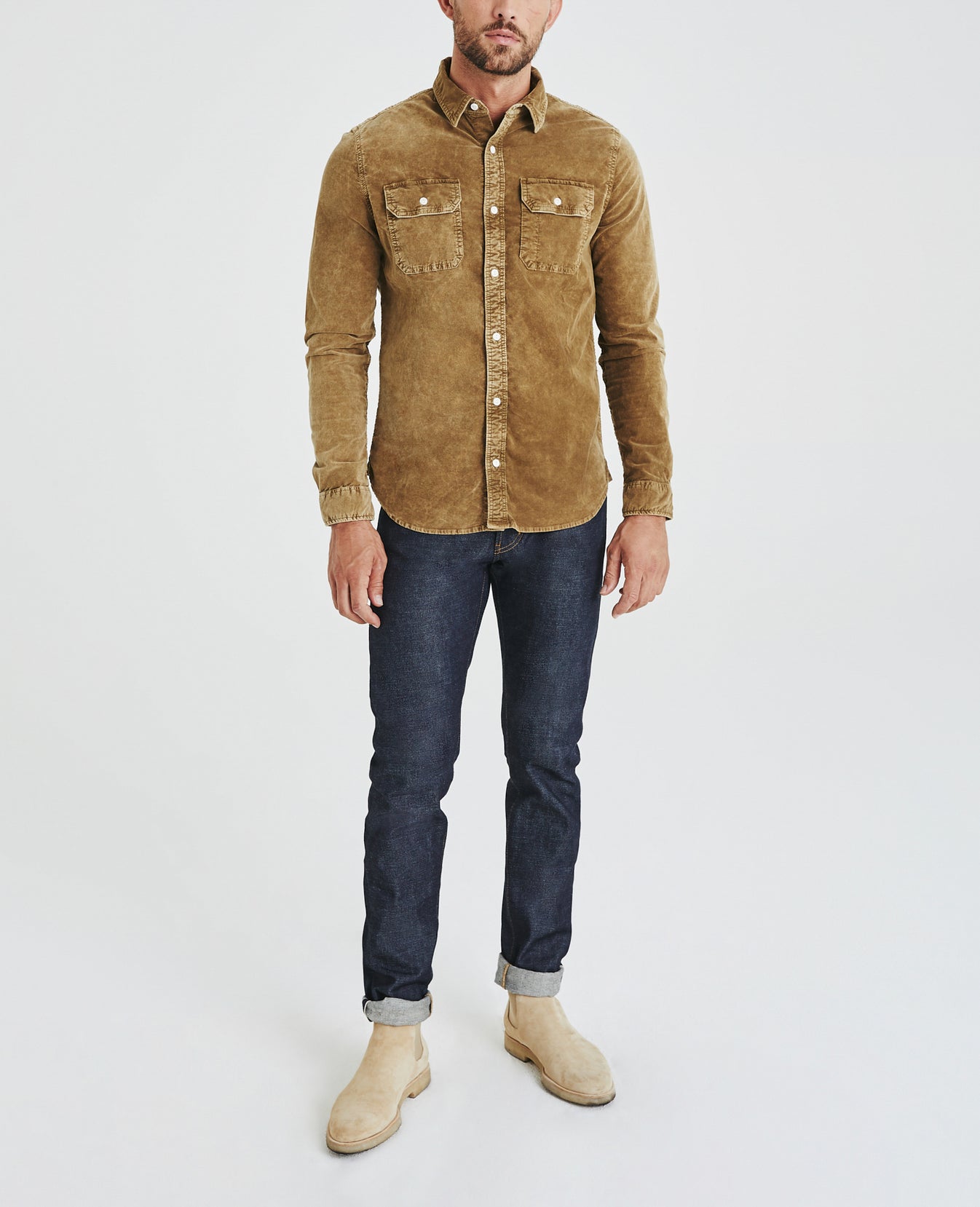 Benning Utility Shirt Atomized Porter Tan Velvet Corduroy Men Tops Photo 1