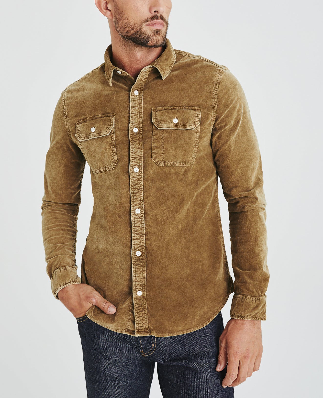 Benning Utility Shirt Atomized Porter Tan Velvet Corduroy Men Tops Photo 2