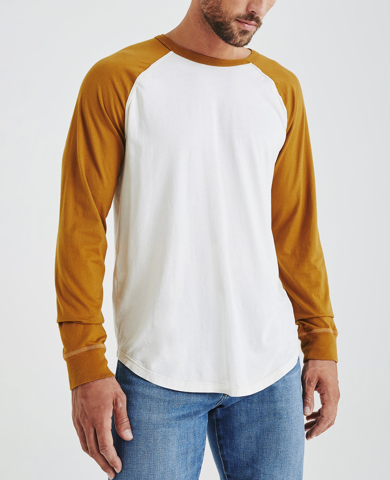 Liam Raglan Crew Ivory Dust/Mustard Gold Long Sleeve Raglan Men Tops Photo 1