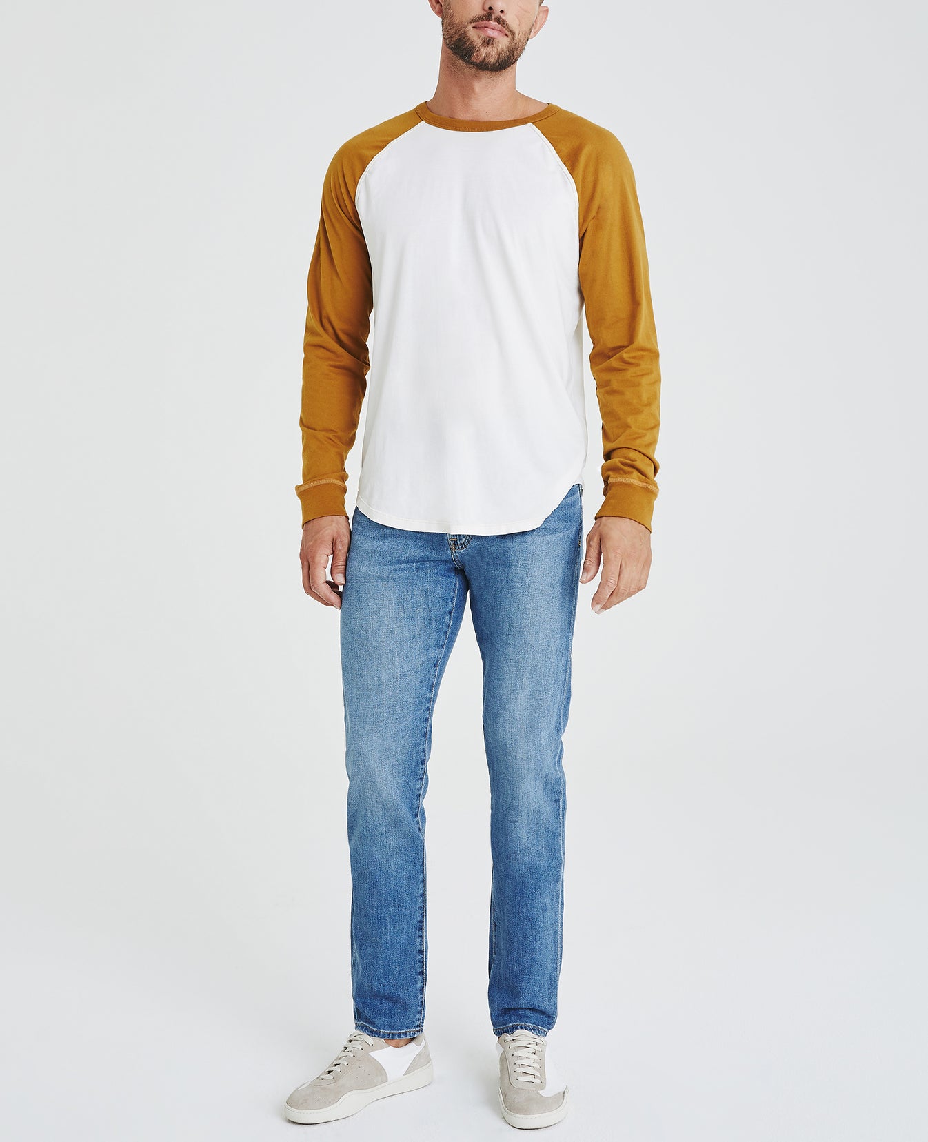 Liam Raglan Crew Ivory Dust/Mustard Gold Long Sleeve Raglan Men Tops Photo 6