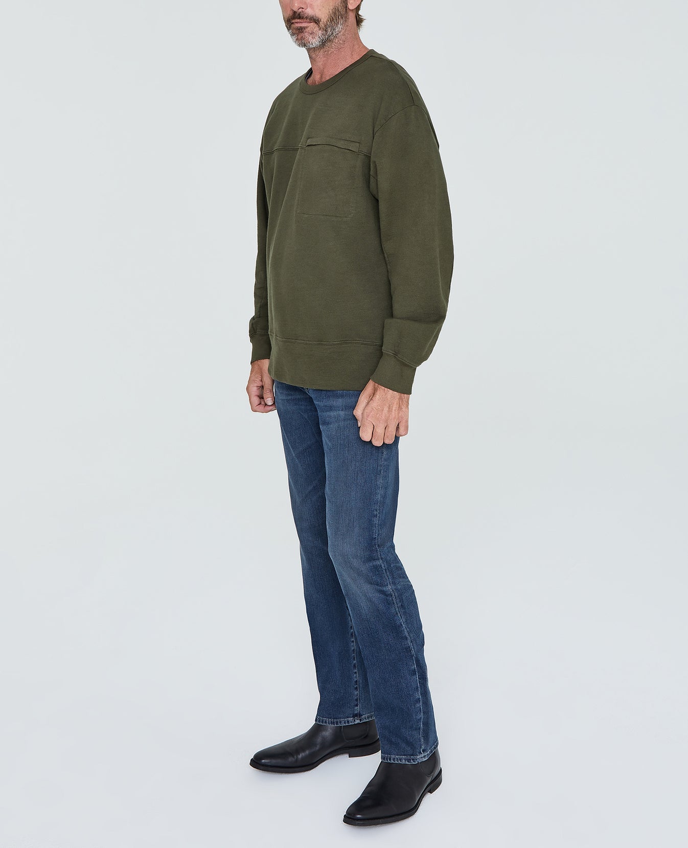 Jace Pocket Crew Dark Algae Long Sleeve Crew Men Tops Photo 6