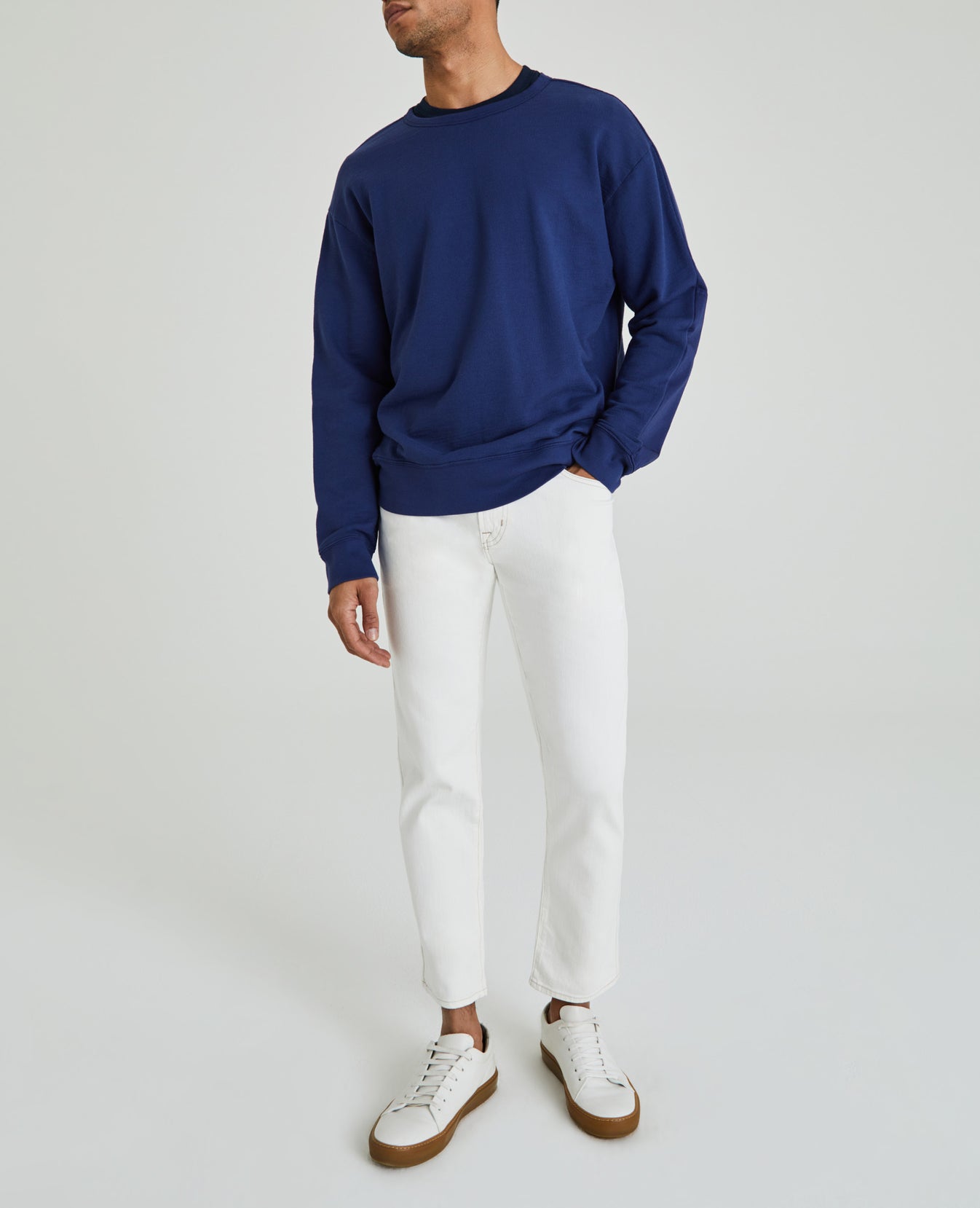 Andre Paneled Crew Bright Indigo Classic Fit Crew Men Tops Photo 3