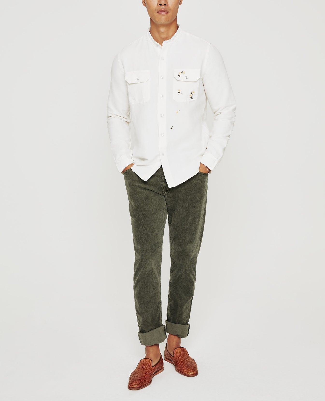 Benning Sleeve Patch Shirt Eb Super Bloom White Linen Mens Top Photo 3
