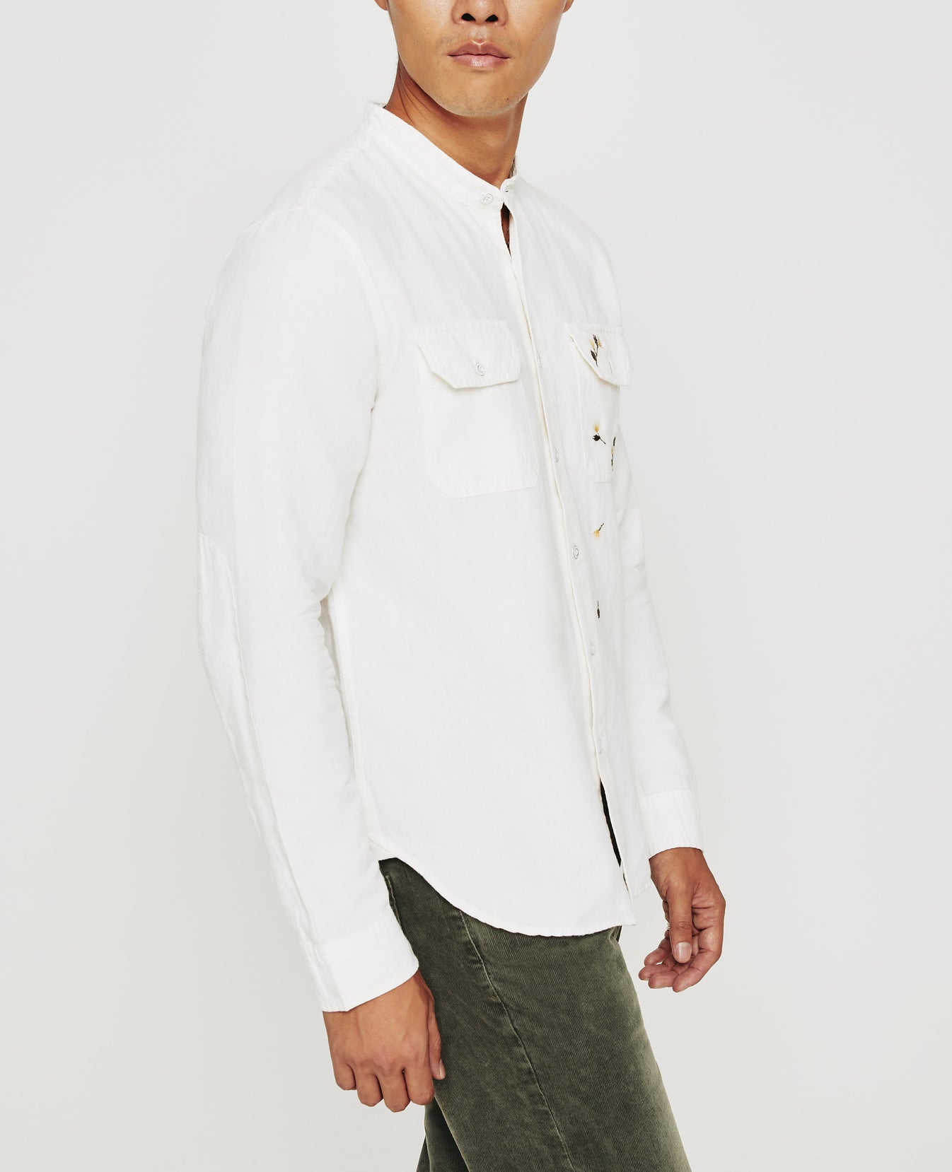 Benning Sleeve Patch Shirt Eb Super Bloom White Linen Mens Top Photo 5
