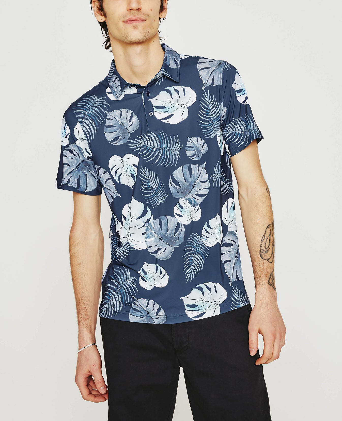 Bryce Polo Tropical Fronds Deep Navy Multi mens Top Photo 1