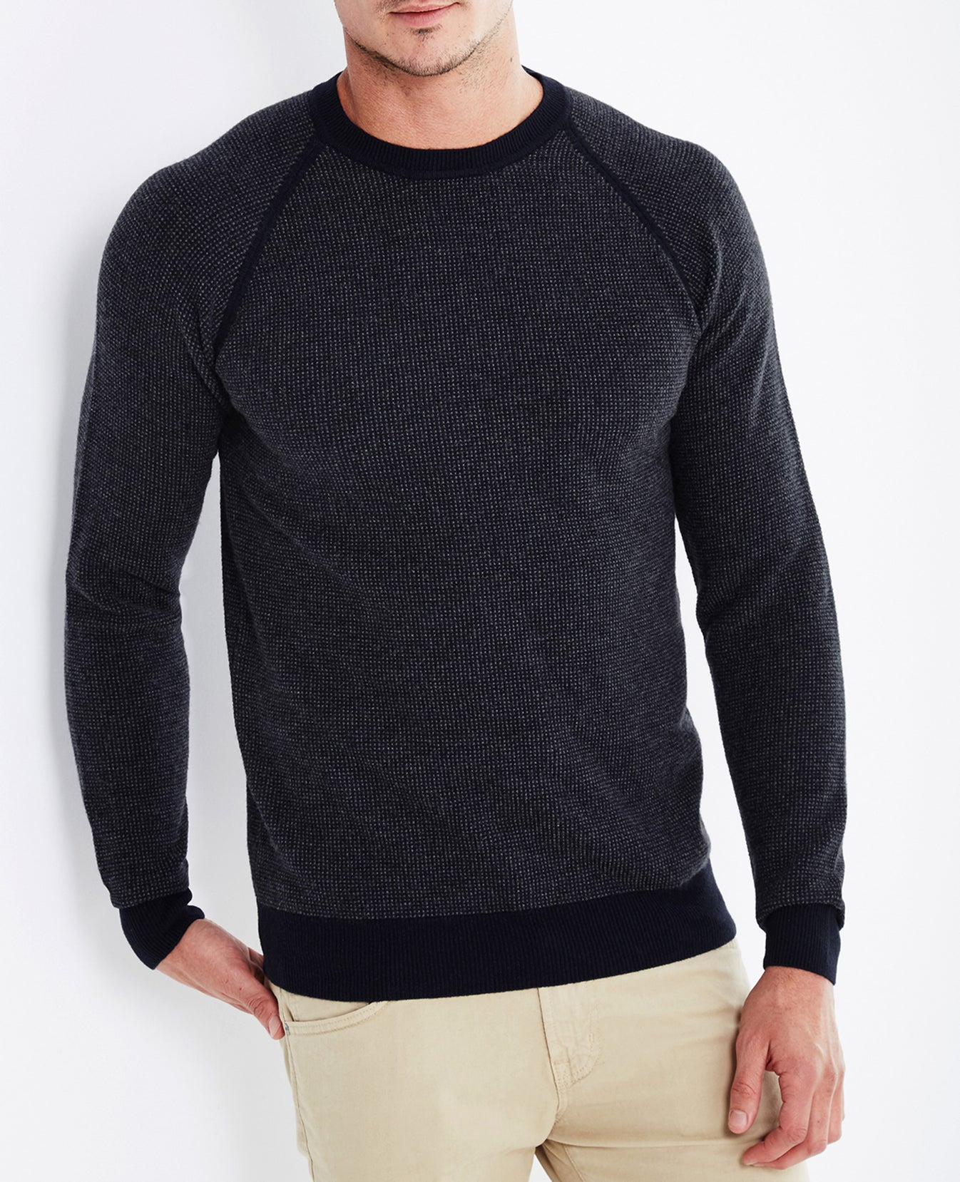 Intarsia Raglan Crew Navy Grey Mens Top Photo 1