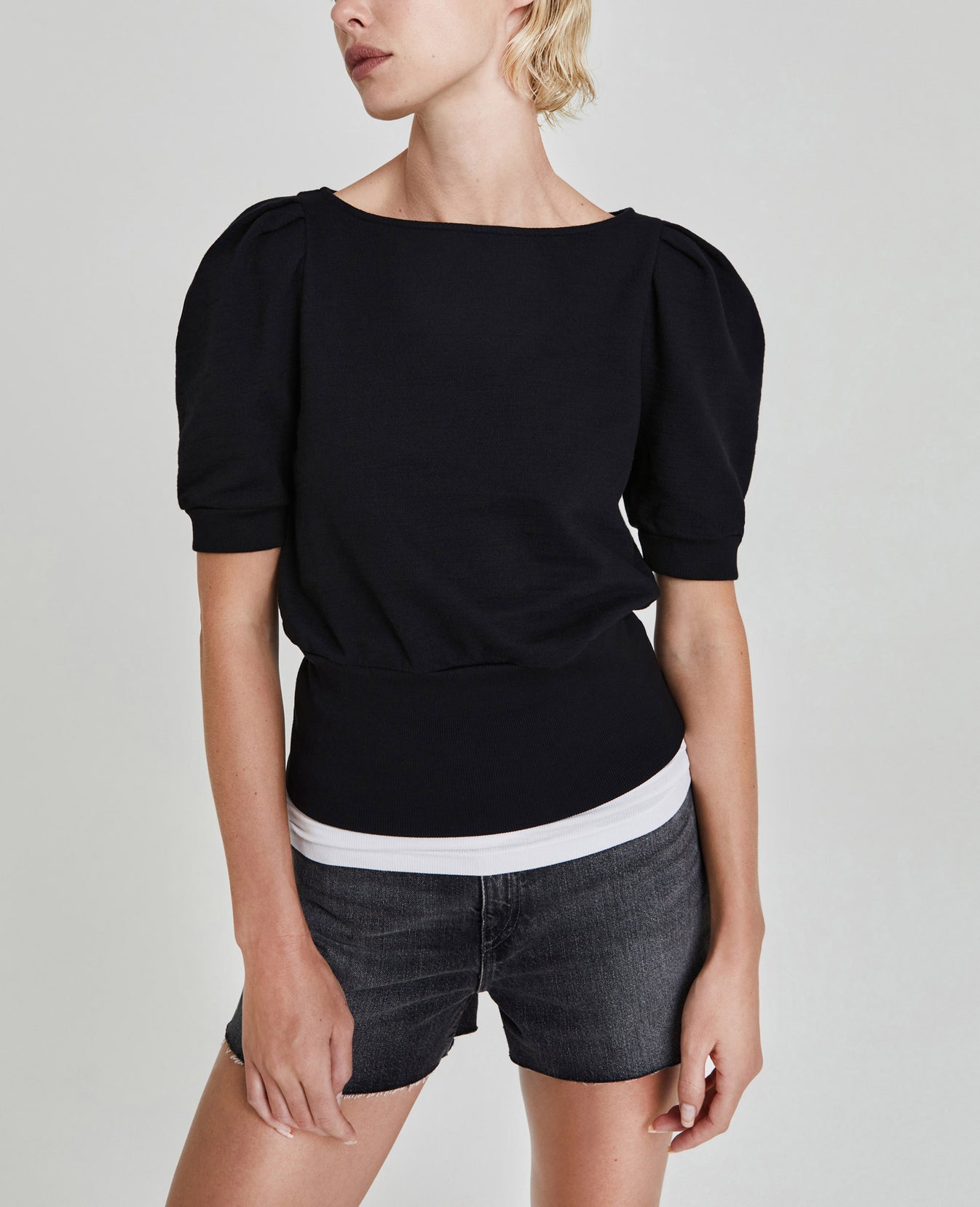 Walker S/S True Black Puff Sleeve Tee Women Tops Photo 1