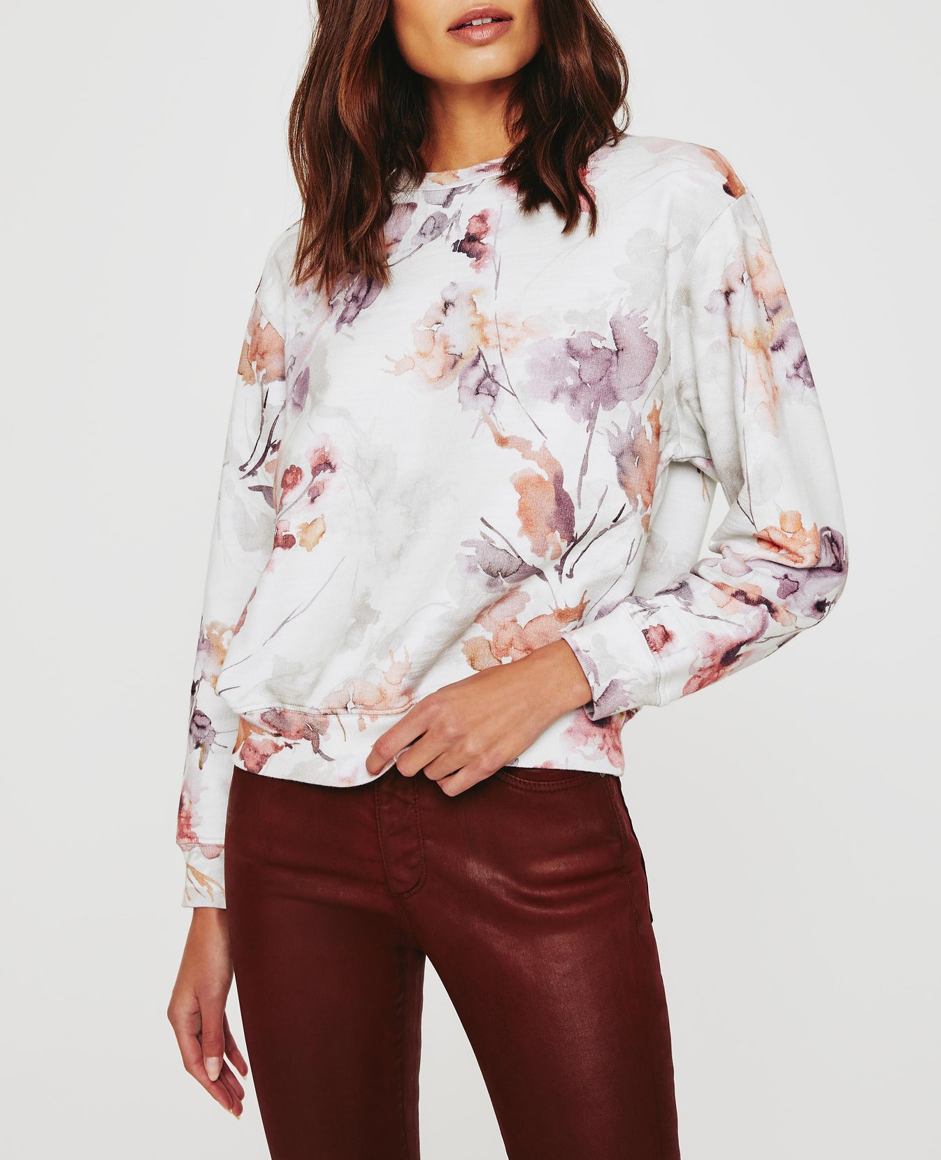 Nova Crew Wine Floral Neutral Multi Relaxed Crew Neck Sweatshirt Women Tops Photo 1