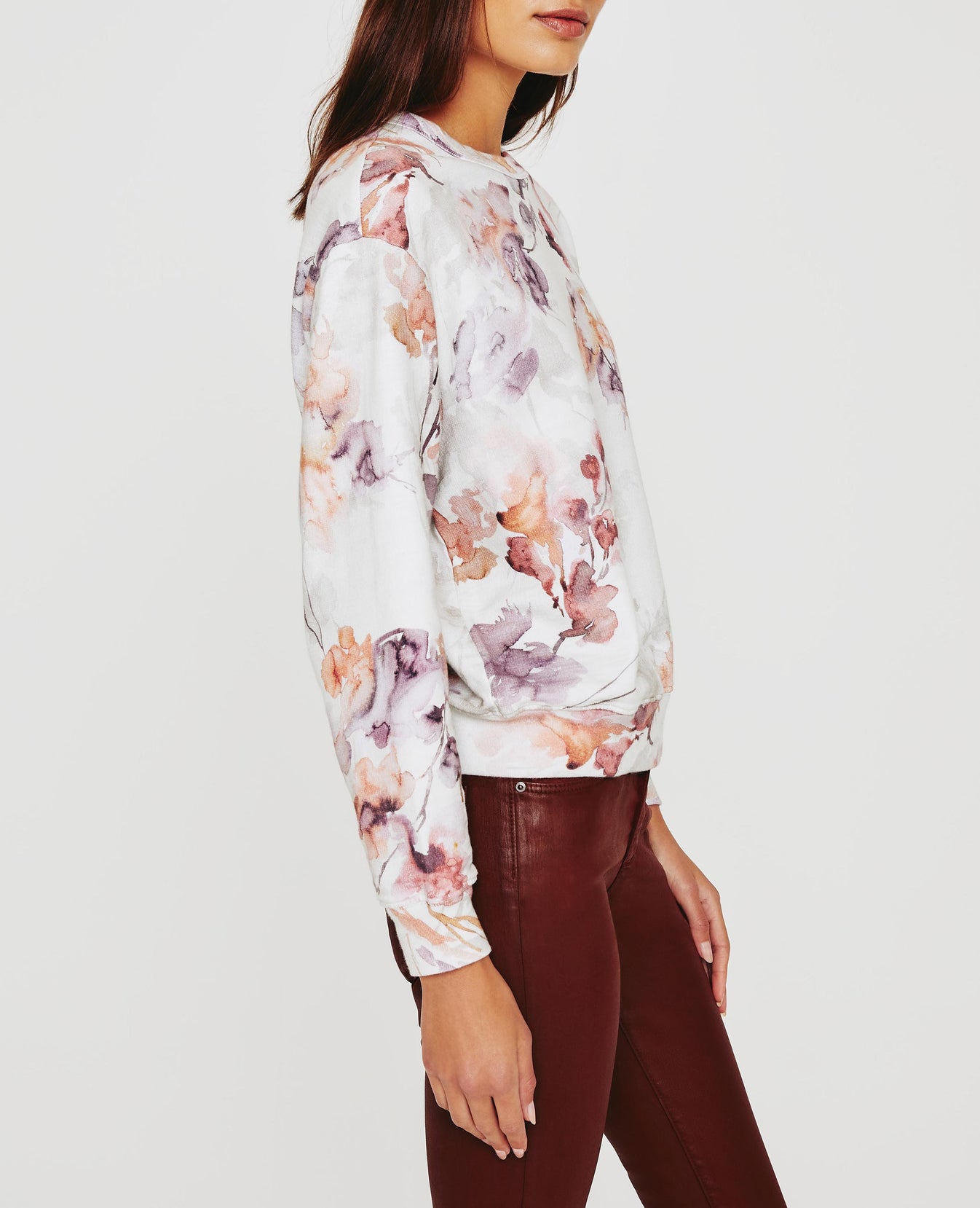 Nova Crew Wine Floral Neutral Multi Relaxed Crew Neck Sweatshirt Women Tops Photo 3