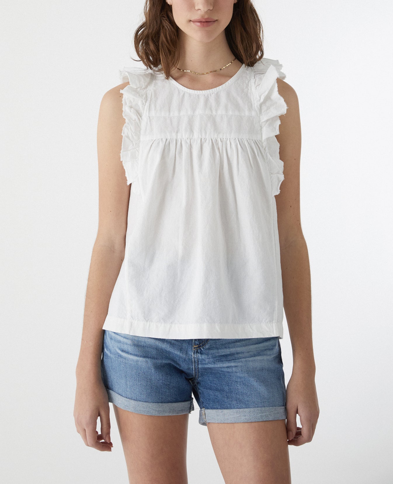 Jennifer Top True White Sleeveless Raw Edge Top Women Tops Photo 1