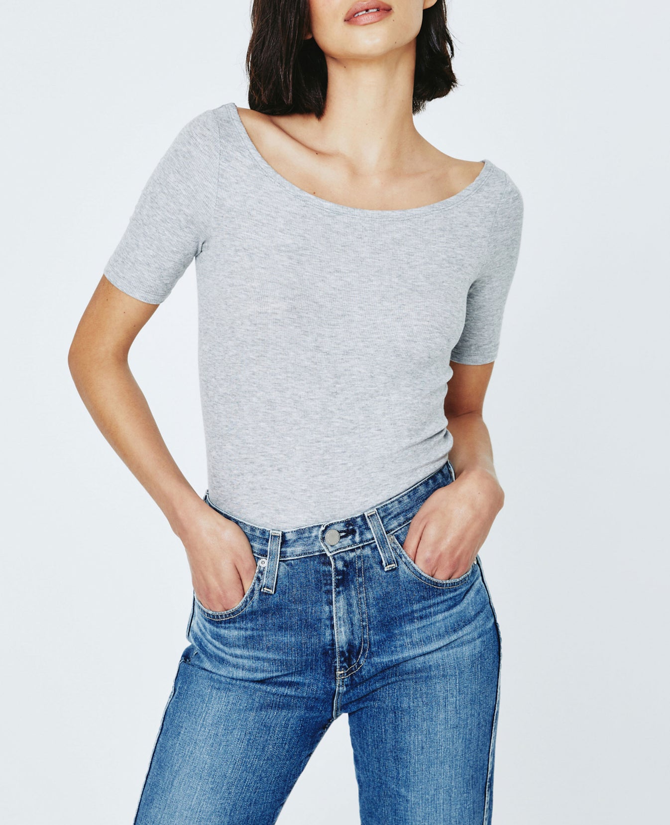 Didion Ballet Neck Tee Heather Grey Ribbed Knit Collection Women Tops Photo 1