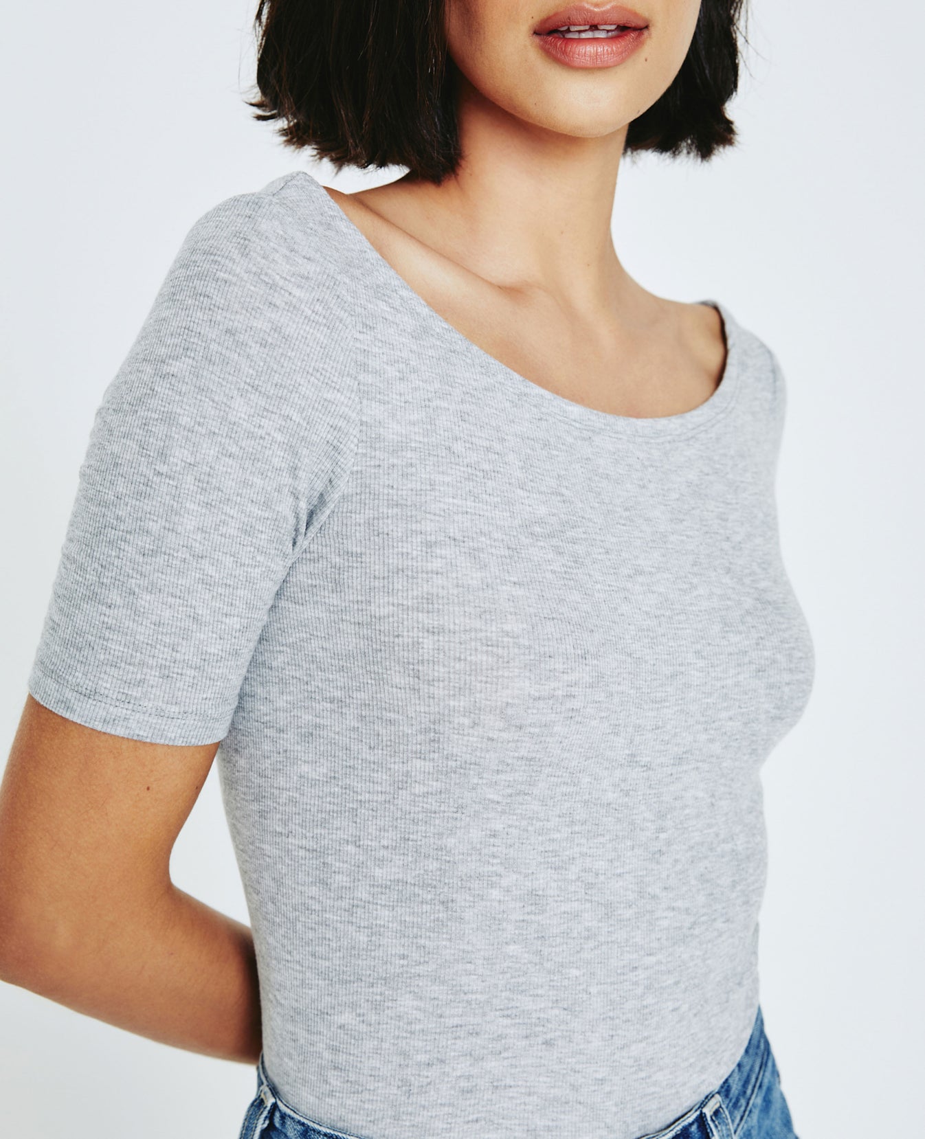 Didion Ballet Neck Tee Heather Grey Ribbed Knit Collection Women Tops Photo 3