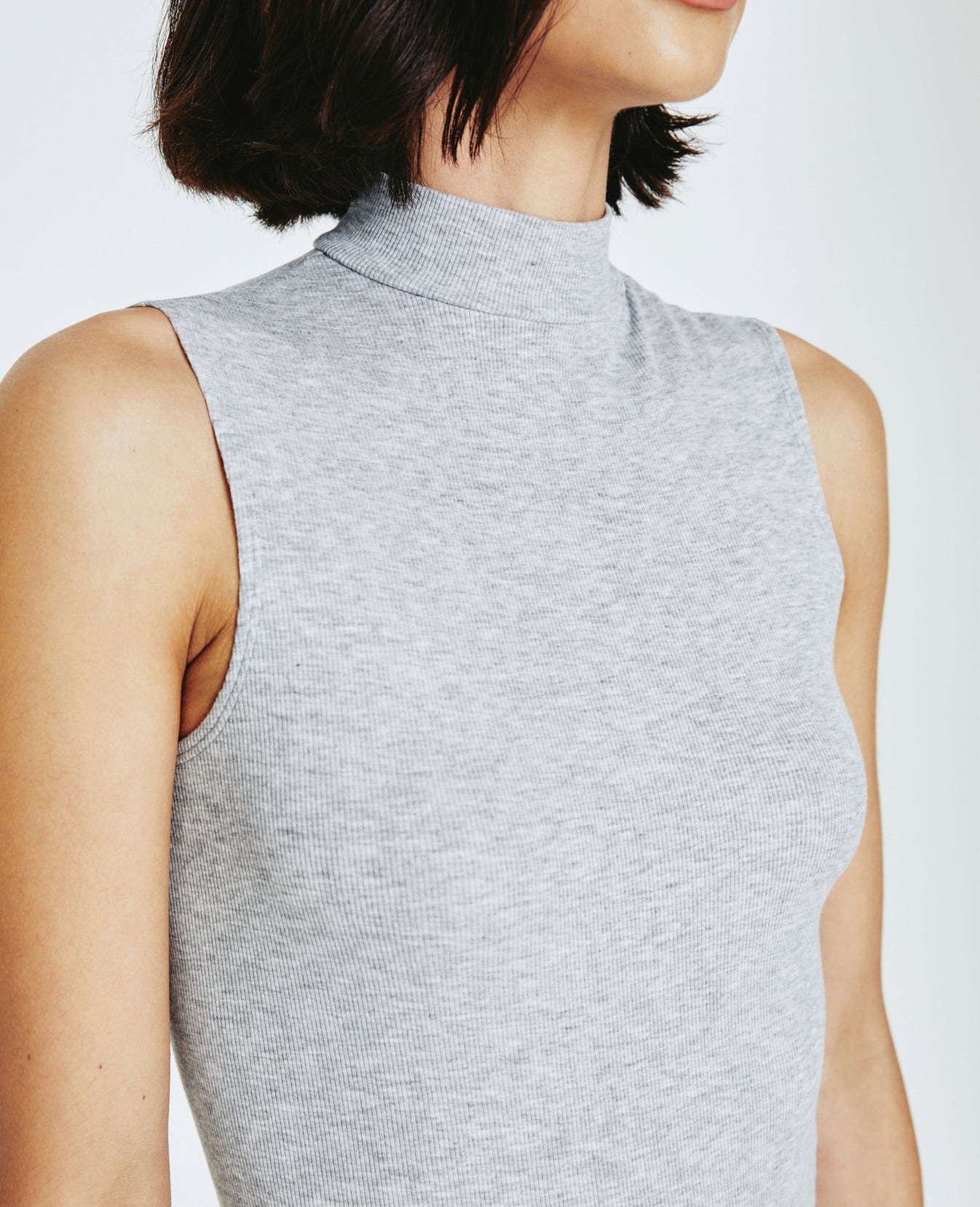 Edie Sleeveless Turtleneck Heather Grey Ribbed Knit Collection Women Tops Photo 2