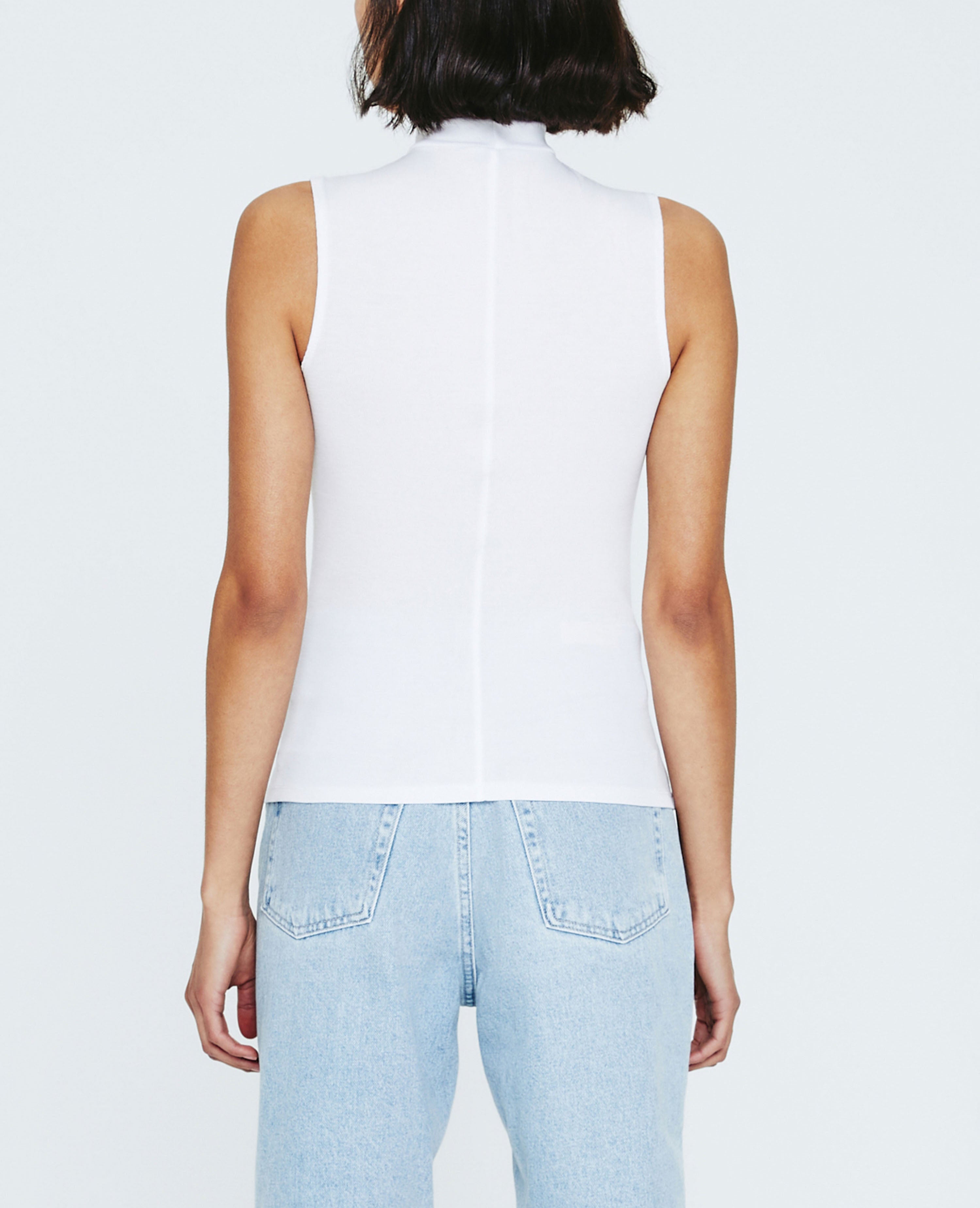 White ribbed cheap sleeveless turtleneck