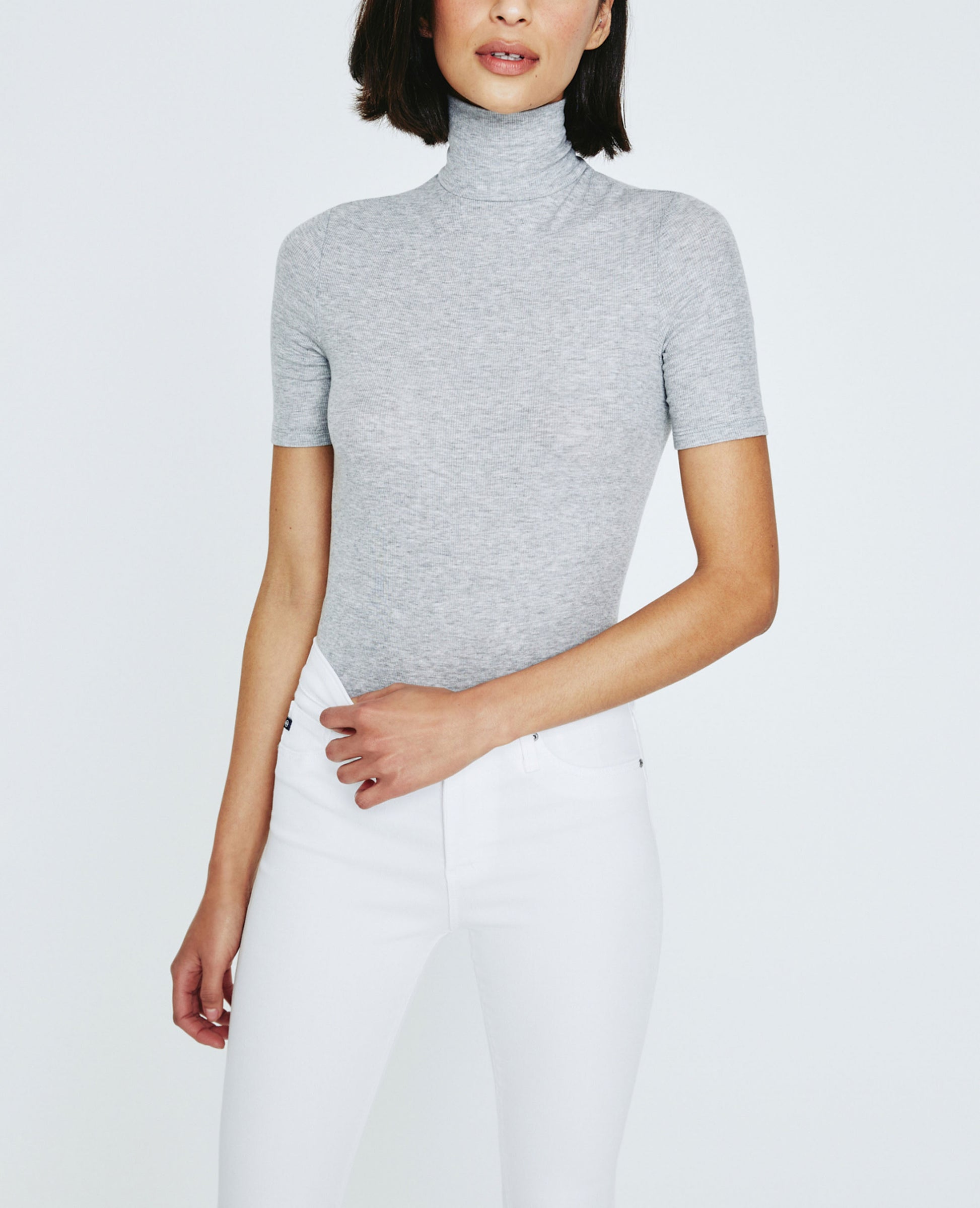 Ribbed Short-Sleeve Turtleneck