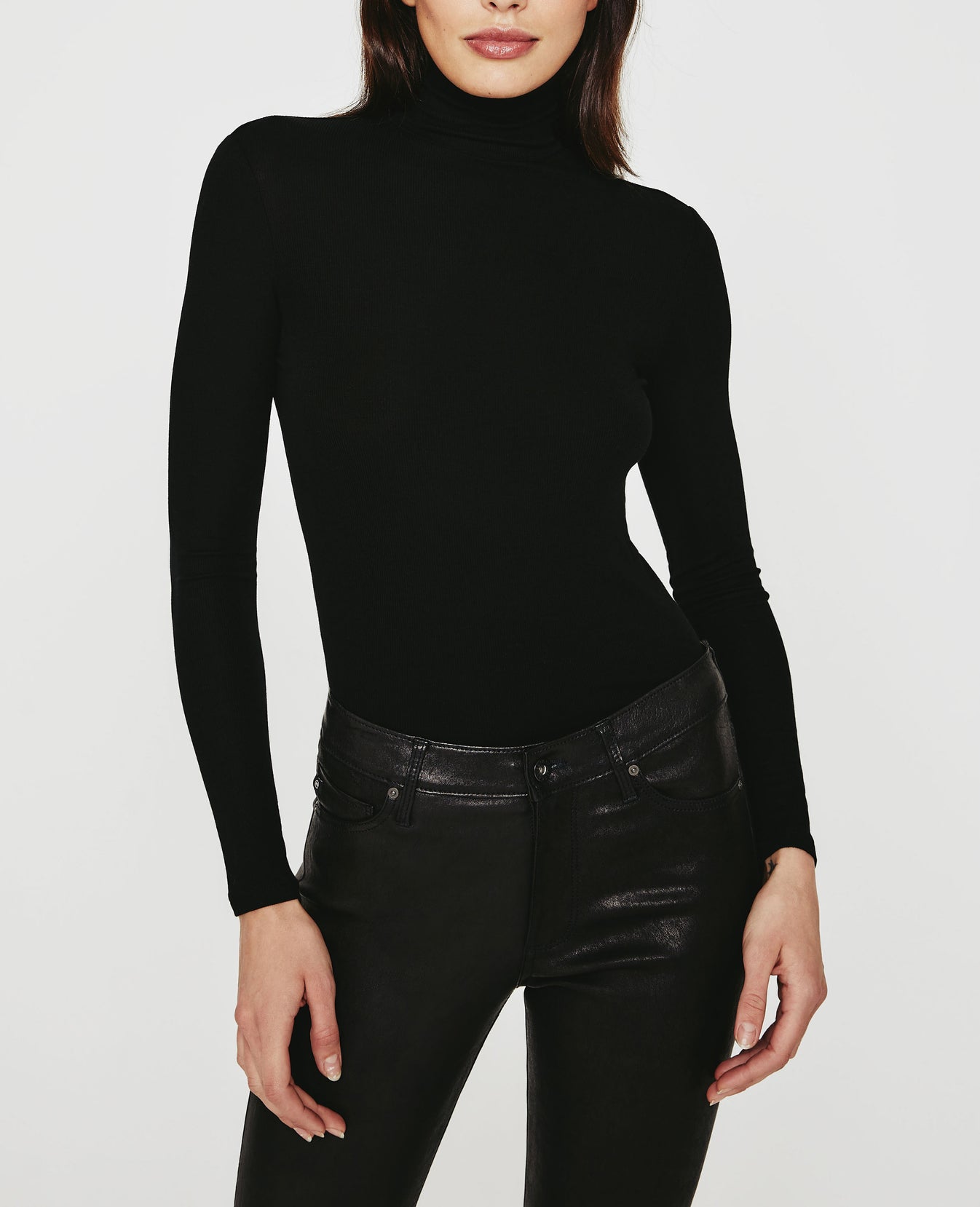 Edie Long Sleeve Turtleneck True Black Ribbed Knit Collection Women Tops Photo 2