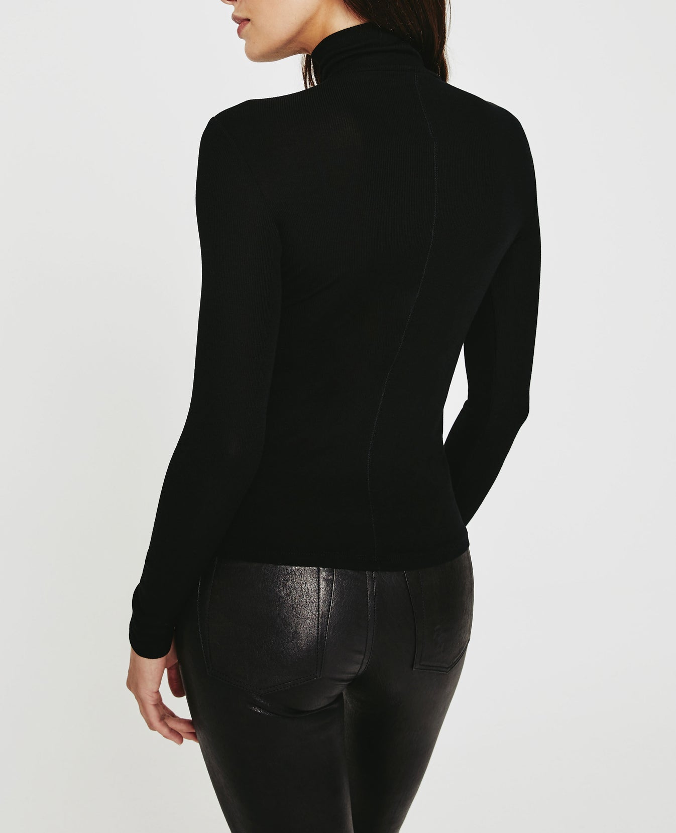 Edie Long Sleeve Turtleneck True Black Ribbed Knit Collection Women Tops Photo 6
