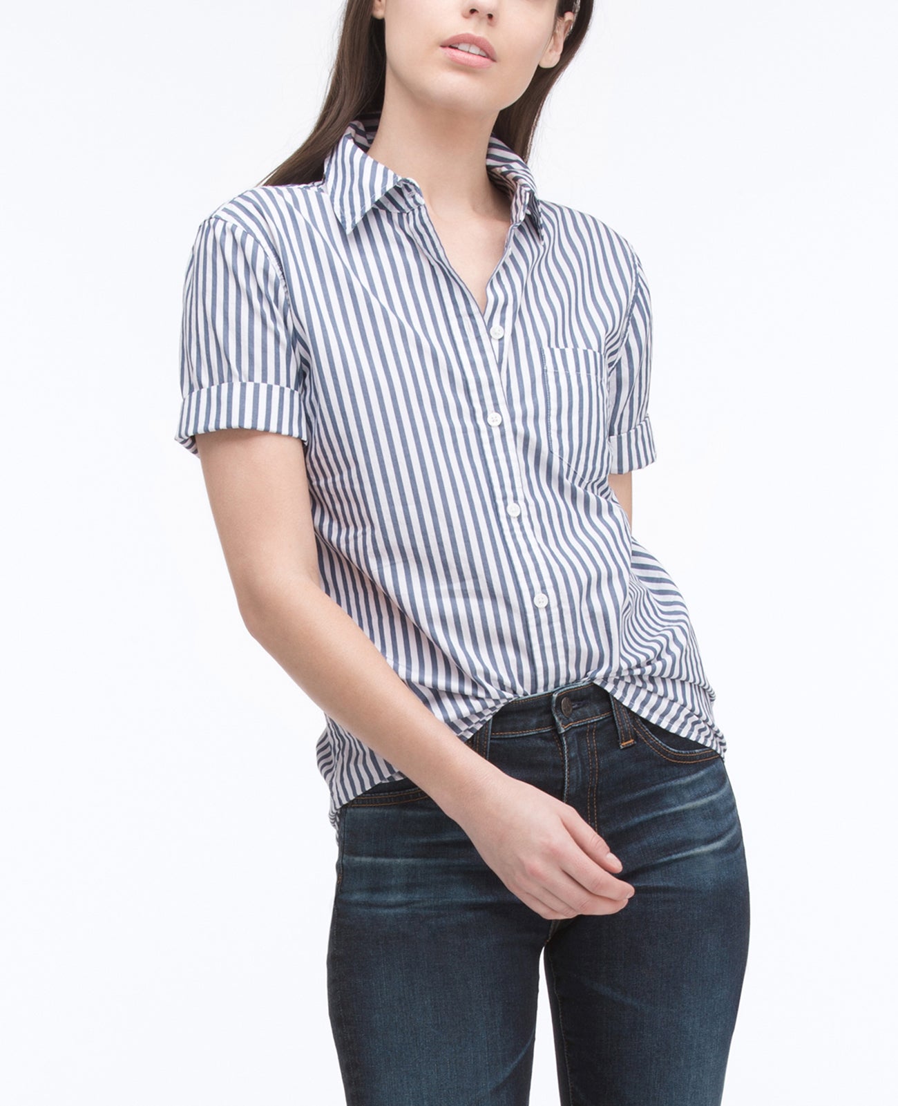 Short Sleeve Easton Shirt Westward Striped True White/Bl Short Sleeve Button Up Shirt Women Tops Photo 1